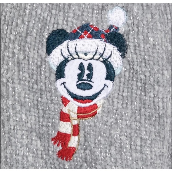 NWT Disney Minnie Mouse Christmas Holiday Metallic Knit Gray Cardigan Sweater XL - Picture 2 of 11
